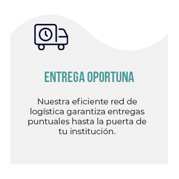 Entrega Oportuna: Nuestra eficiente red de logística garantiza entregas puntuales hasta la puerta de tu institución.